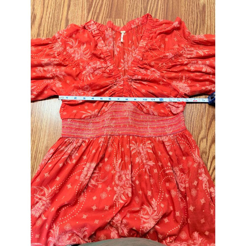 Free People Golden Hour Red Floral Boho Maxi Dress M Cottagecore Romantic - Picture 7 of 10